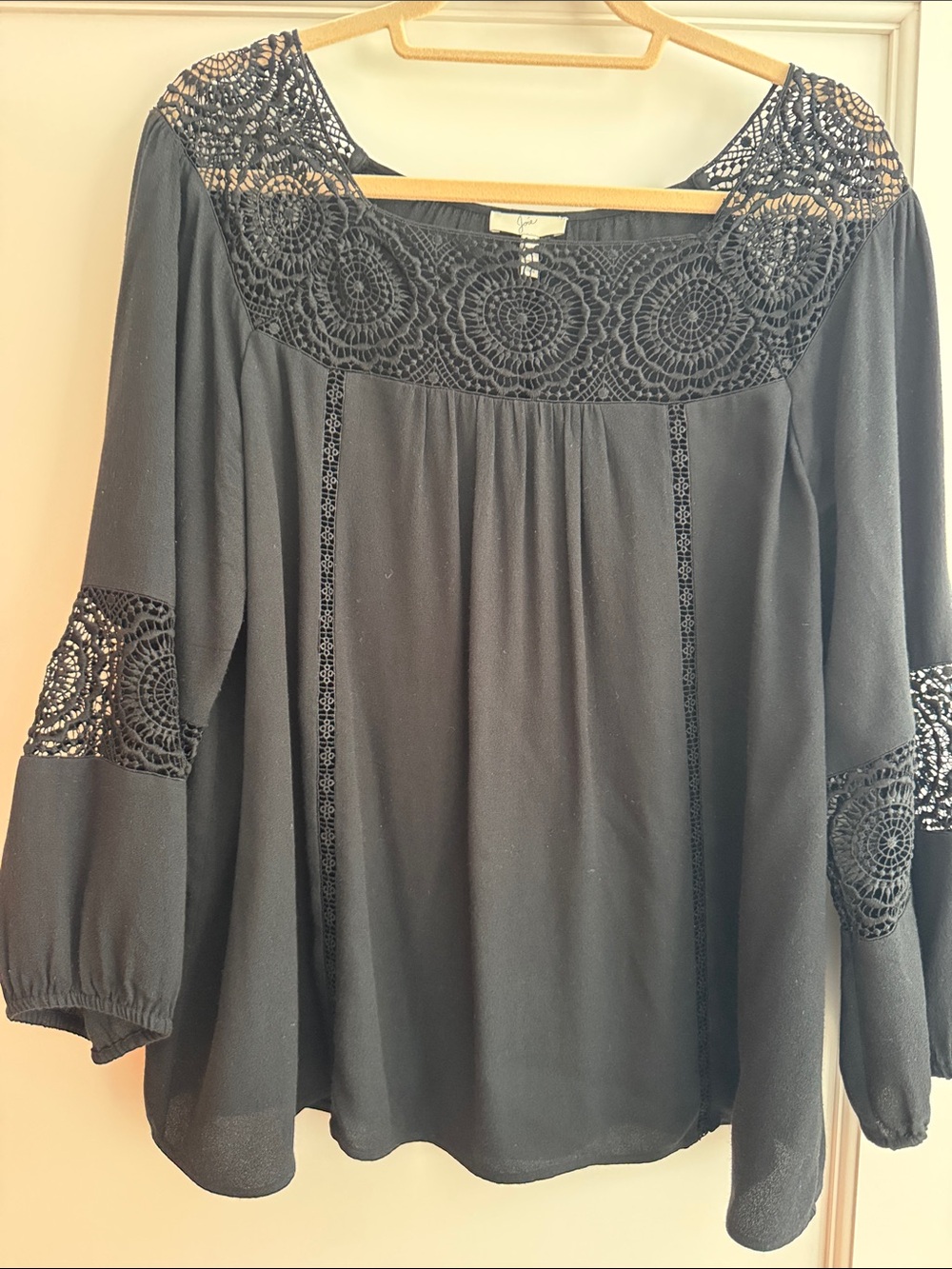 Joie Black Crochet Yoke Peasant Blouse